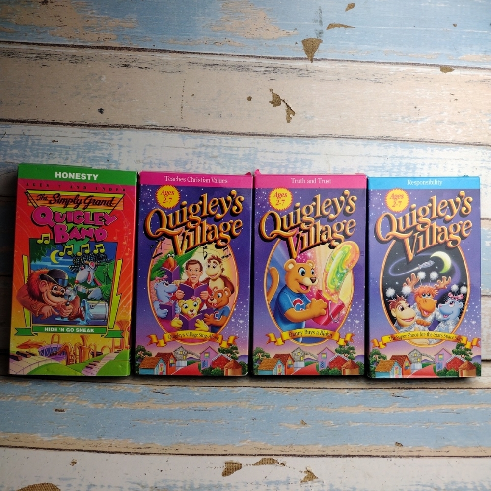 Vintage Quigley's Village VHS Tapes Lot of 4 Christian Educational Kids Videos.